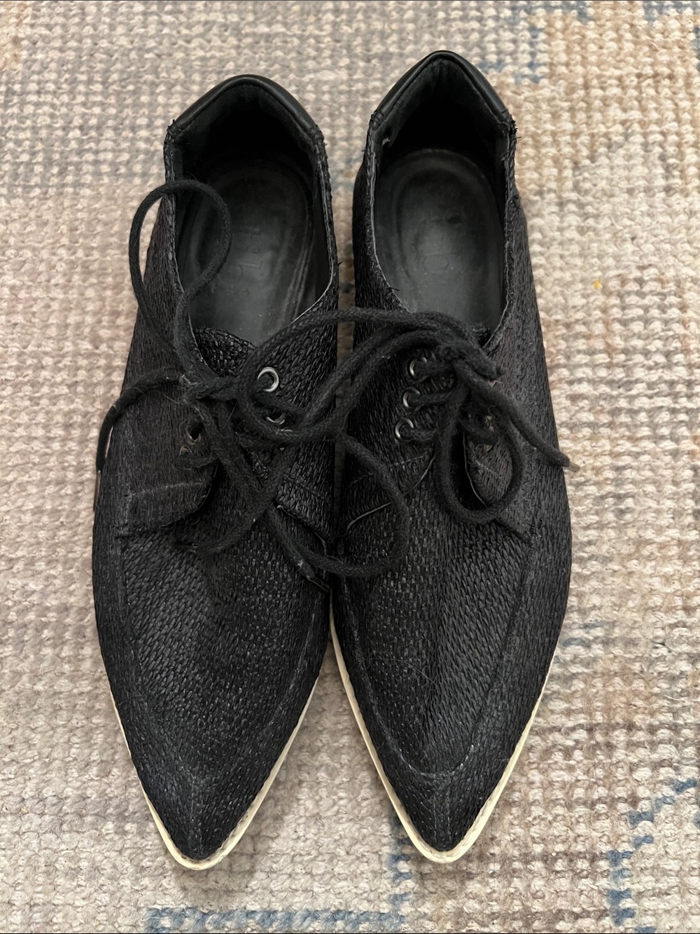 Tibi Black Pointed Toe Lace-Up Flats